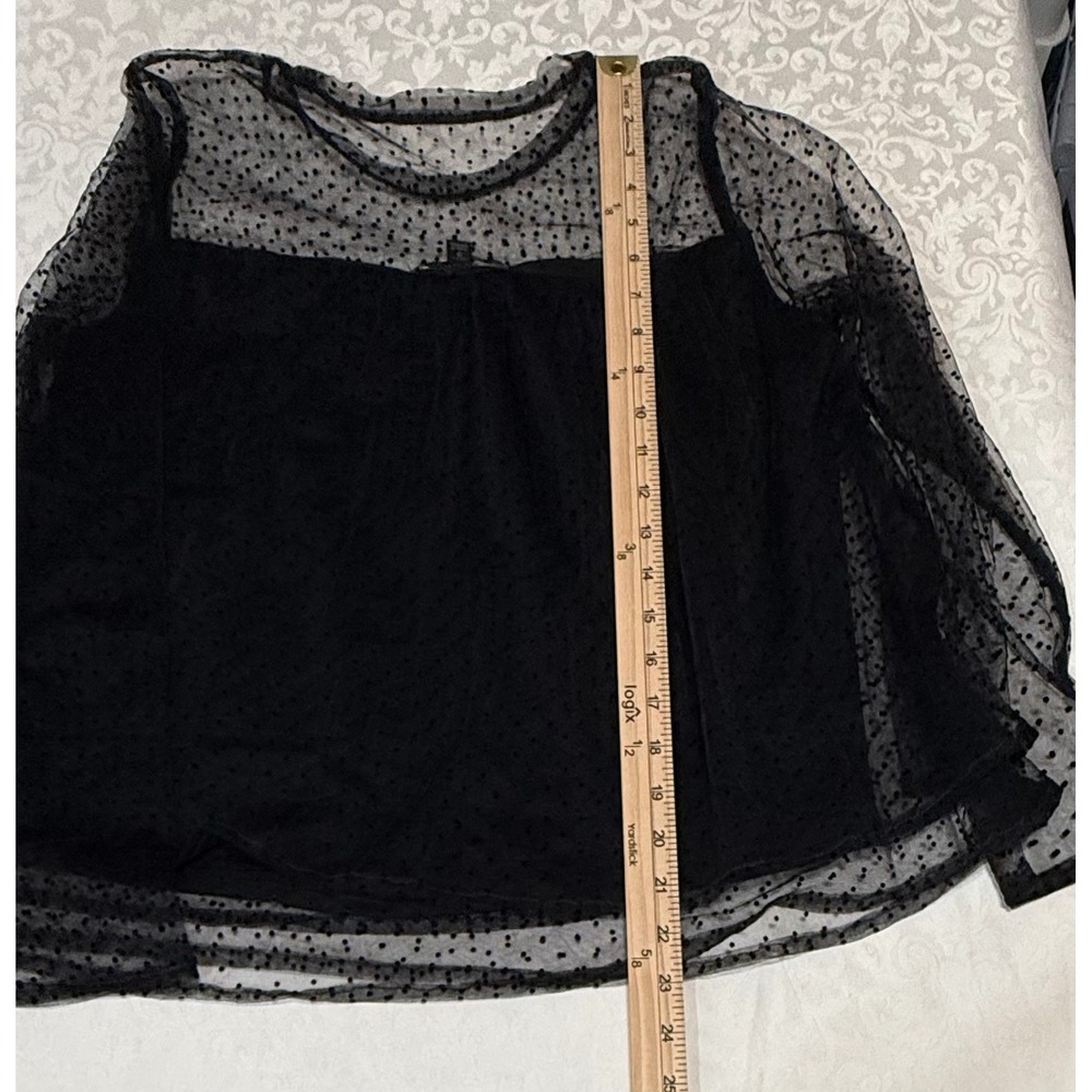 Banana Republic Mesh Blouse Womens Small Petite Black Swiss Dot Sheer Whimsigoth - Picture 9 of 10